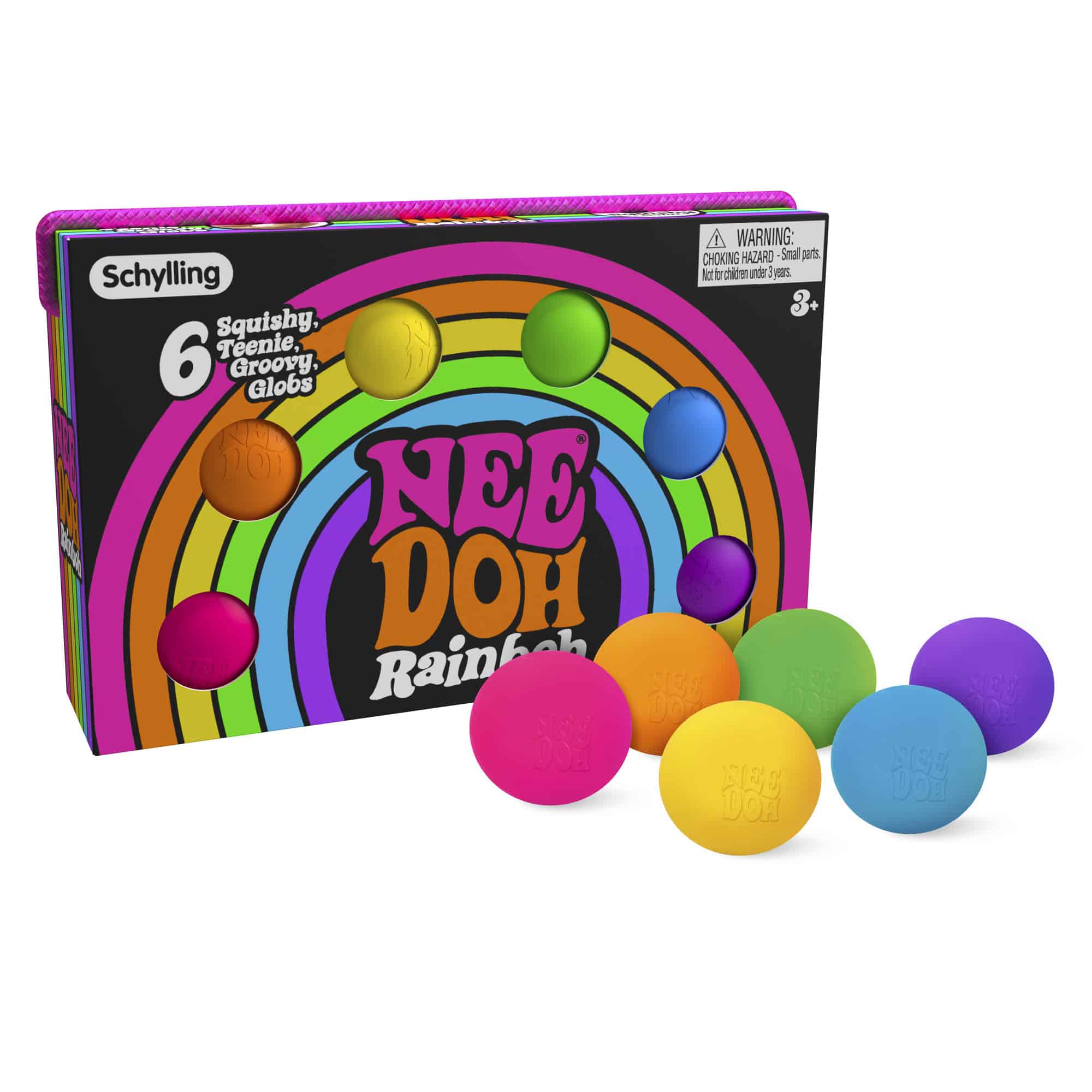 NeeDoh Rainboh Packaging and Teenie NeeDoh out of package